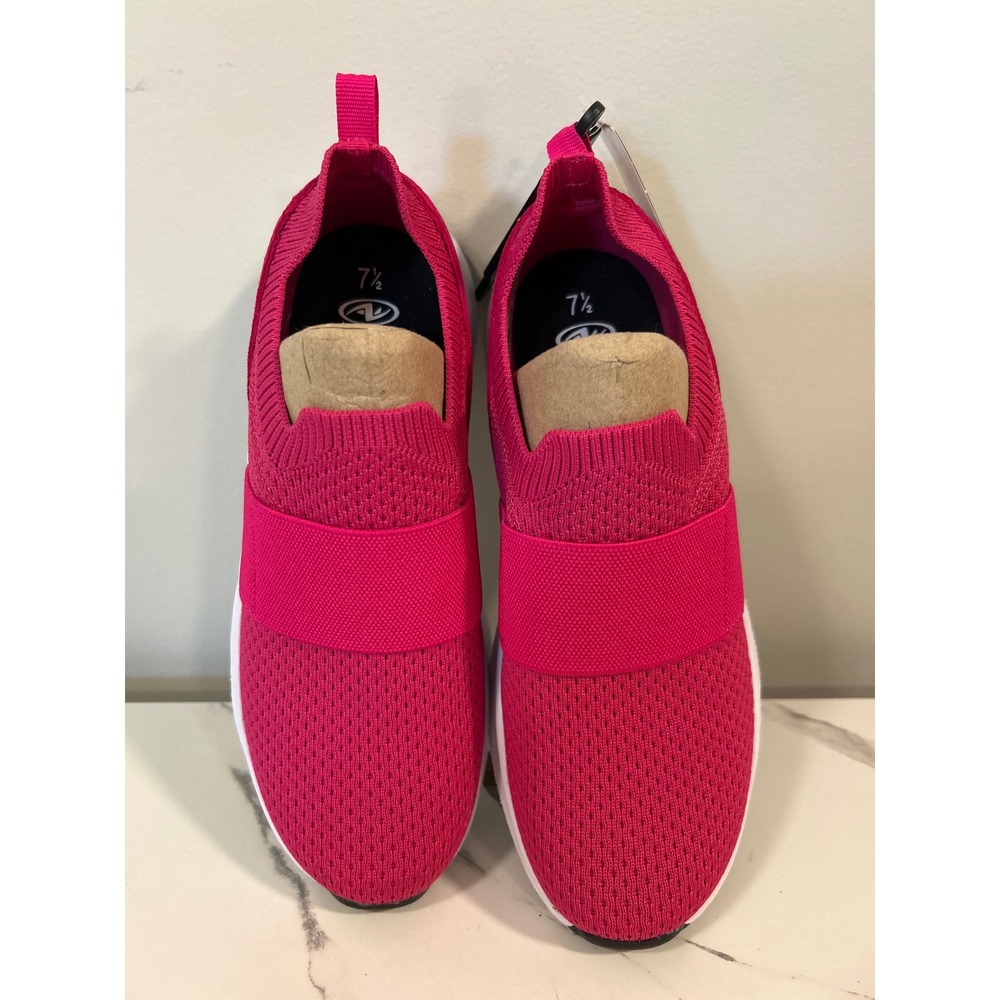 Athletic Works Pink Banded Jog Slip On Knit Sneakers Walking Womens 7.5 NEW